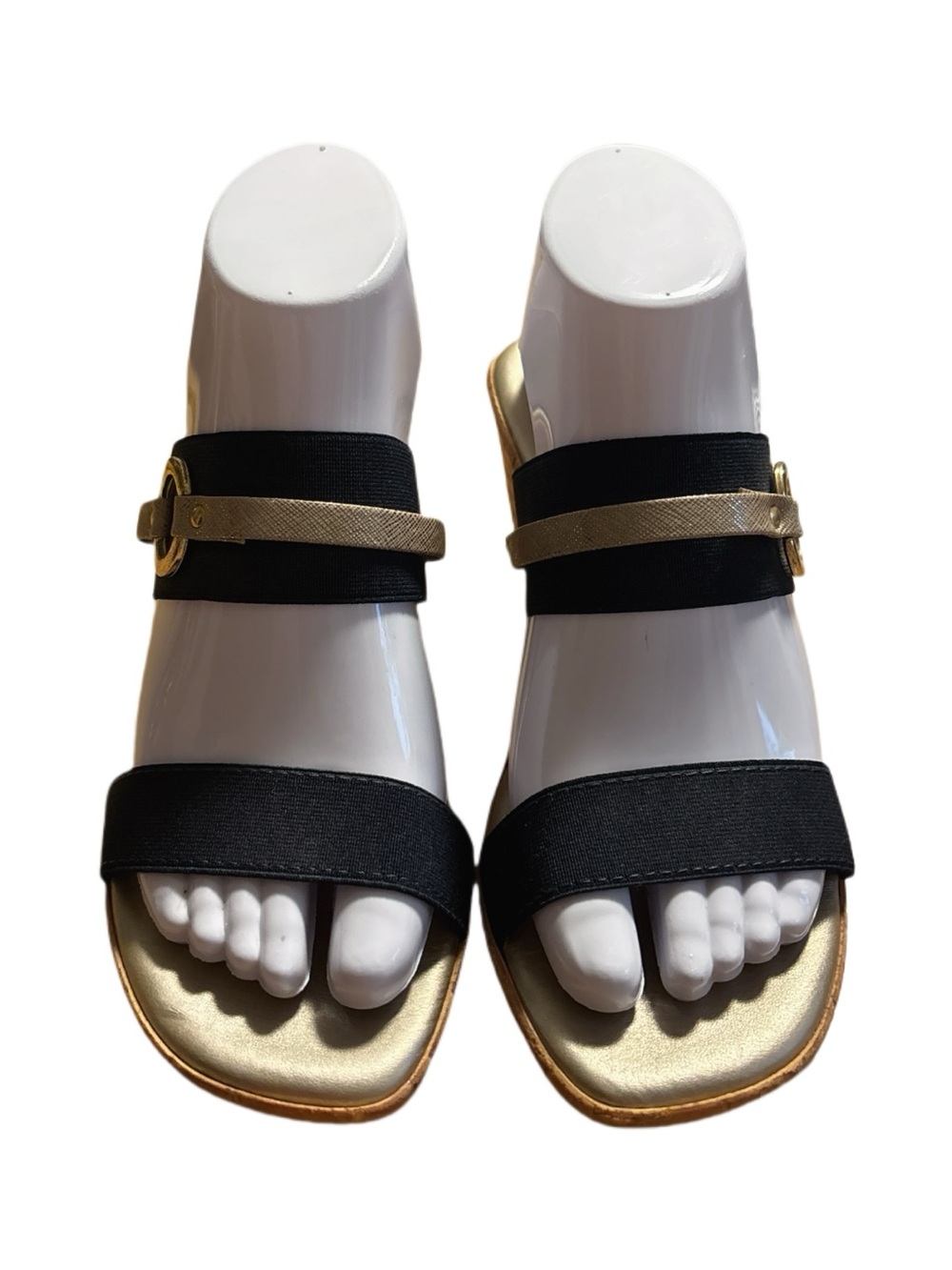 Italian Shoemakers Navy and Gold Double-strap Slide Sandals Size 8.5